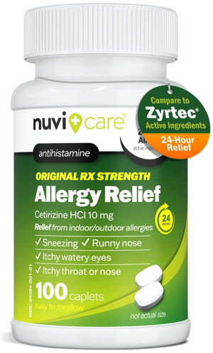 Nuvicare 24-Hour Allergy Medicine - Cetirizine Hydrochloride 10mg Tablets - Compare to the Active Ingredient in Zyrtec Antihistamine Meds - Generic Allergy Pills for All Day Allergy Relief (100 Count) NUVICARE buy supplements Au