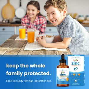 NutraChamps Organic Liquid Zinc Drops for Kids, Ionic Zinc Drops Enhanced with Vitamin C for Children, Sugar-Free 4 oz, Vegan & Non-GMO, Unflavored, 60 Servings, 2 Month Supply