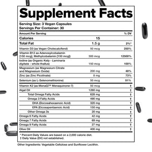 Complement Essential Vegan Multivitamin for Men & Women (30 Servings, 90 Capsules) with Omega-3 DHA & EPA, B12, Vitamin D3 & K2, Zinc, Selenium, Magnesium, Iodine - Supports Immunity & Overall Health ComplementBuy Supplements Australia