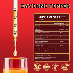 Cayenne Pepper Drops Supplement Liquid with Hawthorn Berry, Vitamin D3 K2, Turmeric Curcumin, Beet Root, Ceylon Cinnamon Vegan- Friendly - 60ml Rshoiw buy supplements Au