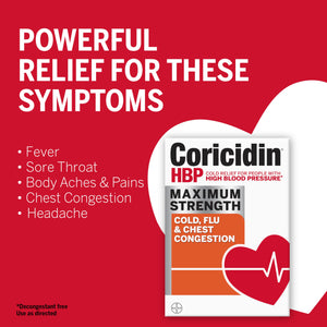 Coricidin HBP, Decongestant-Free Cold Symptom Relief for People with High Blood Pressure, Maximum Strength, Flu & Chest Congestion Liquid Gels, 24 Count Coricidin HBP buy supplements Au