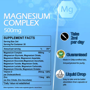 Magnesium 12 in 1 Complex Liquid Drops Magnesium Supplement w. Glycinate Citrate Malate Taurate Oxide Aspartate Orotate, Calm Magnesium for Sleep Muscle Heart Support丨Max Absorption Liquid Formula AMENQ hHEALTH buy supplements Au