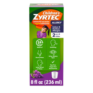 Children's Zyrtec Liquid, Kid's Antihistamine Syrup, Dye-, Sugar-, and Alcohol-Free, Pleasant Grape Flavor, Contains Cetirizine HCl Suitable for Ages 2 Years and Up, 8 fl oz Bottle Zyrtec buy supplements Au