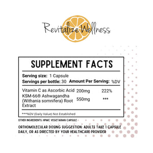 Revitalize Wellness Ashwagandha + Vitamin C Capsules | Stress and Immune Support Complex | with 550 mg Ashwagandha and 200 mg Vitamin C per Serving | 30 Servings Revitalize WellnessBuy Supplements Australia