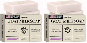 MONIER Goat Milk Soap Bar For Dry & Sensitive Skin - 100% Natural & Organic | Skin Care, Enriched With Shea Butter, Use On Face, Body & Hands, For Men, Women, Kids & Baby (Lavender, 3 Pack)