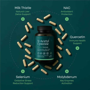 Etta Vita Vegan Liver Detox & Cleanse - NAC Supplement N-Acetyl Cysteine 600mg with Quercetin, Milk Thistle, Molybdenum & Selenium, N-Acetyl-Cysteine Capsules for Immune Support & Respiratory
