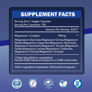 Magnesium Complex 700mg 12 in 1 Magnesium Supplement with Glycinate, Citrate, Malate | Sleep, Calm, Muscle Relaxation, Heart Health Support | Vegan 120 Capsules WINYEL buy supplements Au