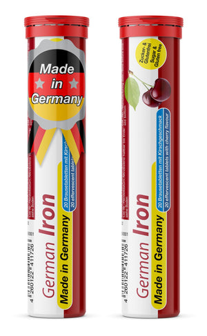 T&D German Iron 14 mg - 40 Vegan Drink Effervescent Tablets - Cherry Flavor - Made in Germany T&D buy supplements Au