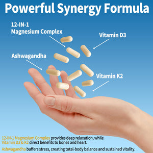 Magnesium Complex 12 in 1 Supplement for Women & Men 700mg, Magnesium Glycinate with Vitamin D3 K2, Citrate Malate Oxide Taurate Aspartate Orotate, for Relaxation, Heart, Energy, Muscle, 120 Capsules Qmiozzy buy supplements Au