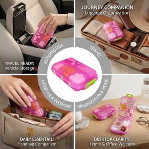Pill Organizer with Medicine Labels Travel Daily Pill Container Mini Medication Organizer Storage Pill Organizer Travel Essentials Pill Case 7 Day (Pink & 161 Lables) iouwei buy supplements Au