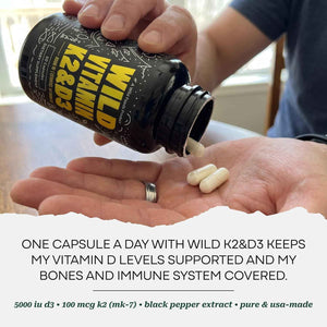 Wild Foods 5000iu Vitamin D3 + K2 | (100mcg Mk7) with Black Pepper Extract, Plant-Based, Non-GMO, Soy & Gluten-Free | Dietary Supplement | Made in USA | 60 Capsules
