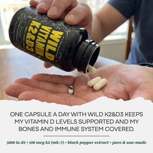 Wild Foods 5000iu Vitamin D3 + K2 | (100mcg Mk7) with Black Pepper Extract, Plant-Based, Non-GMO, Soy & Gluten-Free | Dietary Supplement | Made in USA | 60 Capsules