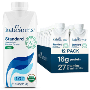 KATE FARMS Organic 1.0 Sole-Source Nutrition Shake, Plain, 16g Protein, 27 Vitamins and Minerals, Meal Replacement, Protein Shake, 11 oz (12 Pack) Kate Farms buy supplements Au