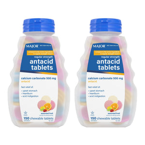 MAJOR Regular Strength Antacid Tablets - Calcium Carbonate 500 mg - Assorted Fruit Flavor - 150 Chewable Count (2 Pack) MAJOR buy supplements Au