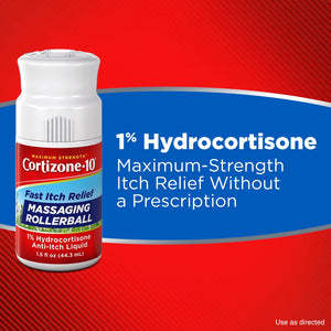 Cortizone-10 Maximum Strength Itch Relief Massaging Rollerball, 1% Hydrocortisone, Fast-Acting, Anti-Itch Liquid for Bug Bites, Rash, Eczema, Psoriasis, Poison Ivy, Oak, Sumac, 1.5 fl. oz Cortizone 10Buy Supplements Australia