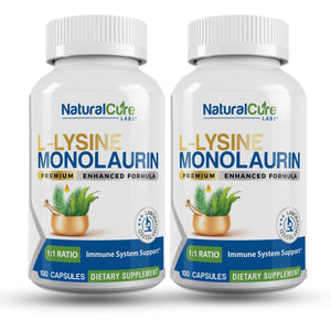 Natural Cure Labs L-Lysine with Monolaurin 600mg 1:1 Ratio, 2 Pack, 200 Capsules Natural Cure Labs buy supplements Au