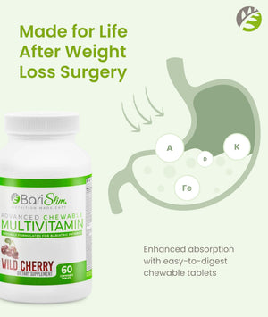 BariSlim Advanced Chewable Bariatric Multivitamin Tablets - Bariatric Vitamin and Supplement for Post Bariatric Surgery Including Gastric Bypass and Gastric Sleeve | Wild Cherry (60 Count) BariSlim buy supplements Au