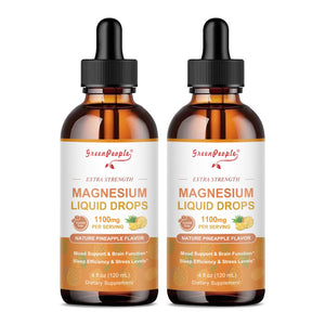 Two bottles of Green People magnesium liquid drops on a white background