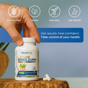 Natural Cure Labs L-Lysine with Monolaurin 600mg 1:1 Ratio, 2 Pack, 200 Capsules Natural Cure Labs buy supplements Au