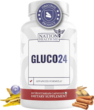 Gluco24 | Supplements with Berberine, Ceylon Cinnamon | Bitter Melon, Vegan, Non GMO. 30 Days Supply. 60 Capsules