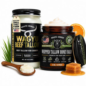 Wagyu Beef Tallow for Cooking (14 oz) & Organic Beef Tallow for Skin - 4 OZ (Citrus)