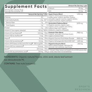 Sports Research® Organic Greens Superfood Powder w/Spirulina & Chlorella, Adaptogens, Enzymes, Probiotics & 8 VIT Bs for Gut & Mood Support* - Vegan, Sugar-Free & Low-Cal Original 20 Servings Sports Research buy supplements Au