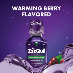 ZzzQuil, Sleep Aid, Nighttime Sleep Aid Liquid, 50 mg Diphenhydramine HCl, Fall Asleep Fast, Non-Habit Forming, Warming Berry Flavor, 12 FL OZ ZzzQuil buy supplements Au