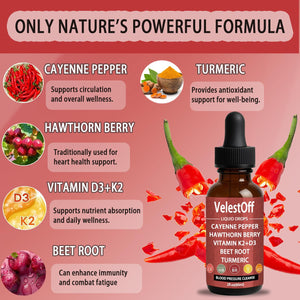 Velestoff Cayenne Pepper & Cayenne Pepper Drops Liquid Supplement with Hawthorn, Beet Root, Turmeric, Vitamin K2 D3 Nutralis buy supplements Au