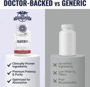 Gluco24 | Supplements with Berberine, Ceylon Cinnamon | Bitter Melon, Vegan, Non GMO. 30 Days Supply. 60 Capsules