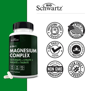BioSchwartz Magnesium Complex Supplement (90 Capsules) 350mg Magnesium Glycinate Citrate Malate and Taurate Per Serving for Healthy Nerves Muscles Heart Sleep Support (Vegan, Gluten-Free, Non-GMO) BioSchwartz buy supplements Au
