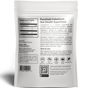 PureGold - Bovine Colostrum Powder - 100% Pure New Zealand Grass Fed, Supports Gut Health, Skin, Hair, & Immunity – Colostrum Supplement, Unflavored, 30 Travel Packets Fasted AthleteBuy Supplements Australia