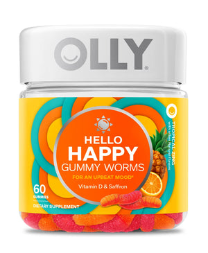 OLLY Daily Energy Gummy, Caffeine Free, Vitamin B12, CoQ10, Goji Berry, Adult Chewable Supplement & Hello Happy Gummy Worms, Mood Balance Support, Vitamin D, Saffron, Adult Chewable Supplement OLLYBuy Supplements Australia