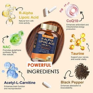 Totaria R Alpha Lipoic Acid 600mg - Stabilized ALA Supplement for Neuropathy Support Capsules, Nerve Health, Nervous System and Antioxidant, Non-GMO, Gluten Free, Vegan Safe 120 Counts