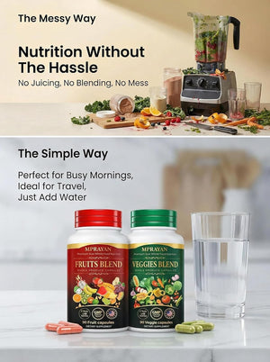 MPRAYAN Fruits and Veggies Capsules - 90 Fruits + 90 Veggies - Whole Food Superfood Supplement - Daily Greens Vitamins & Minerals - Plant Based Nutrition - Vegan Non-GMO - 180 Capsules MPRAYAN buy supplements Au