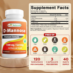 Best Naturals D-Mannose Capsules - Urinary Tract Cleanse Supplement 1500mg/Serving - 120 Count Best NaturalsBuy Supplements Australia