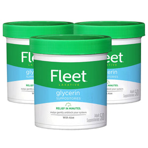 Fleet Glycerin Suppositories for Constipation Relief, Fast and Effective Stimulant-Free Laxative with Aloe Vera, 50 Count Jar, Pack of 3 Fleet buy supplements Au