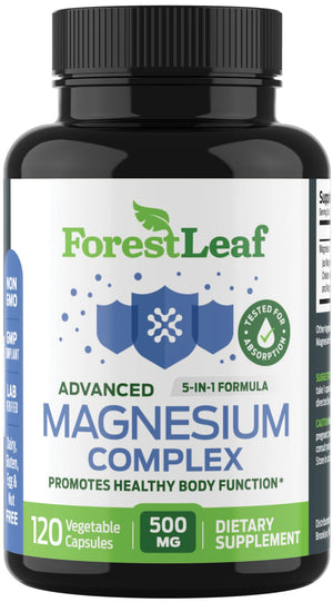 ForestLeaf Magnesium Complex for Women and Men - 500mg Magnesium Supplement for Sleep - 5-in-1 Chelated Magnesium Citrate, Bisglycinate, Malate, Taurate, Oxide (120 Ct) ForestLeaf buy supplements Au