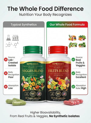 MPRAYAN Fruits and Veggies Capsules - 90 Fruits + 90 Veggies - Whole Food Superfood Supplement - Daily Greens Vitamins & Minerals - Plant Based Nutrition - Vegan Non-GMO - 180 Capsules MPRAYAN buy supplements Au