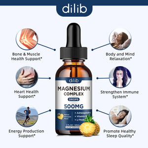 Triple Magnesium Complex Supplement-Magnesium Glycinate, Citrate, Malate Liquid Drops 500mg with Ashwagandha, L-Theanine, Vitamin B6 for Calm, Stress Relief, Sleep, Muscle Support-Pineapple Flavor dilib buy supplements Au