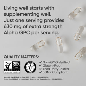 Sports Research® Alpha GPC 630mg (Extra Strength) - Bioavailable Source of Choline - Focus & Cognitive Support for Women & Men - Vegan Certified · Non-GMO · Gluten Free - 60 Liquid Capsules Sports Research buy supplements Au