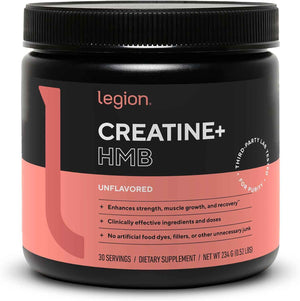 Legion Creatine HMB Powder – Micronized Creatine Monohydrate 5g with myHMB 2.5g – Unflavored Sports Nutrition Powder for Strength Training, Performance Support, and Post-Workout Recovery – 30 Servings