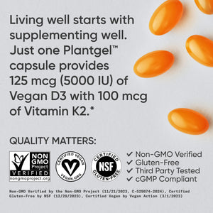 Sports Research® Vitamin D3 + K2 w/ Coconut Oil - Vegan Vitamin D 5000iu & Mk7 Vitamin K 100mcg for Bone & Immune Support - Vegan Certified · Non-GMO · Soy Free - 60 Softgels Sports Research buy supplements Au