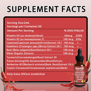 Velestoff Cayenne Pepper & Cayenne Pepper Drops Liquid Supplement with Hawthorn, Beet Root, Turmeric, Vitamin K2 D3 Nutralis buy supplements Au