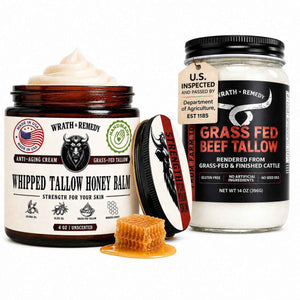 Wrath & Remedy Bundle of Grass Fed Beef Tallow (14 OZ) & Unscented Whipped Tallow Honey Balm (4 OZ)