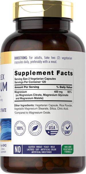 Carlyle Triple Magnesium Complex | 400 mg | 240 Capsules | Magnesium Malate, Glycinate & Citrate | Vegetarian, Non-GMO, and Gluten Free Supplement Carlyle buy supplements Au