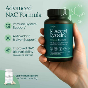Etta Vita Vegan Liver Detox & Cleanse - NAC Supplement N-Acetyl Cysteine 600mg with Quercetin, Milk Thistle, Molybdenum & Selenium, N-Acetyl-Cysteine Capsules for Immune Support & Respiratory