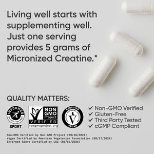 Sports Research® Creatine Monohydrate Capsules - Supports Workout Recovery, Lean Muscle gain, Performance and Strength* - Non-GMO, Vegan Certified - 5g per Servings - 30 Servings Sports Research buy supplements Au