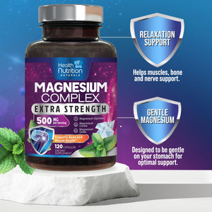Magnesium Complex Capsules - 500mg per Serving Magnesium - High Absorption Chelated Mineral Supplement - with Oxide, Glycinate, Malate, Citrate for Muscle Bone and Heart Health Support - 120 Capsules Health Nutrition Naturals buy supplements Au