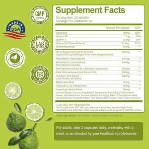 Citrus Bergamot Supplement for High Cholesterol - Italian Citrus Bergamot & Plant Sterols Stanols Natural Way to Balance Cholesterol Level, Vegan, Non-GMO, 120 Counts