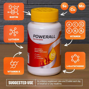 U.S. Health Club PowerAll Adult Multivitamin for Men & Women, 30 Tablets | Adult Multivitamin , Lutein, Vitamin K1, Iron, Zinc, Selenium, Boron, Chromium